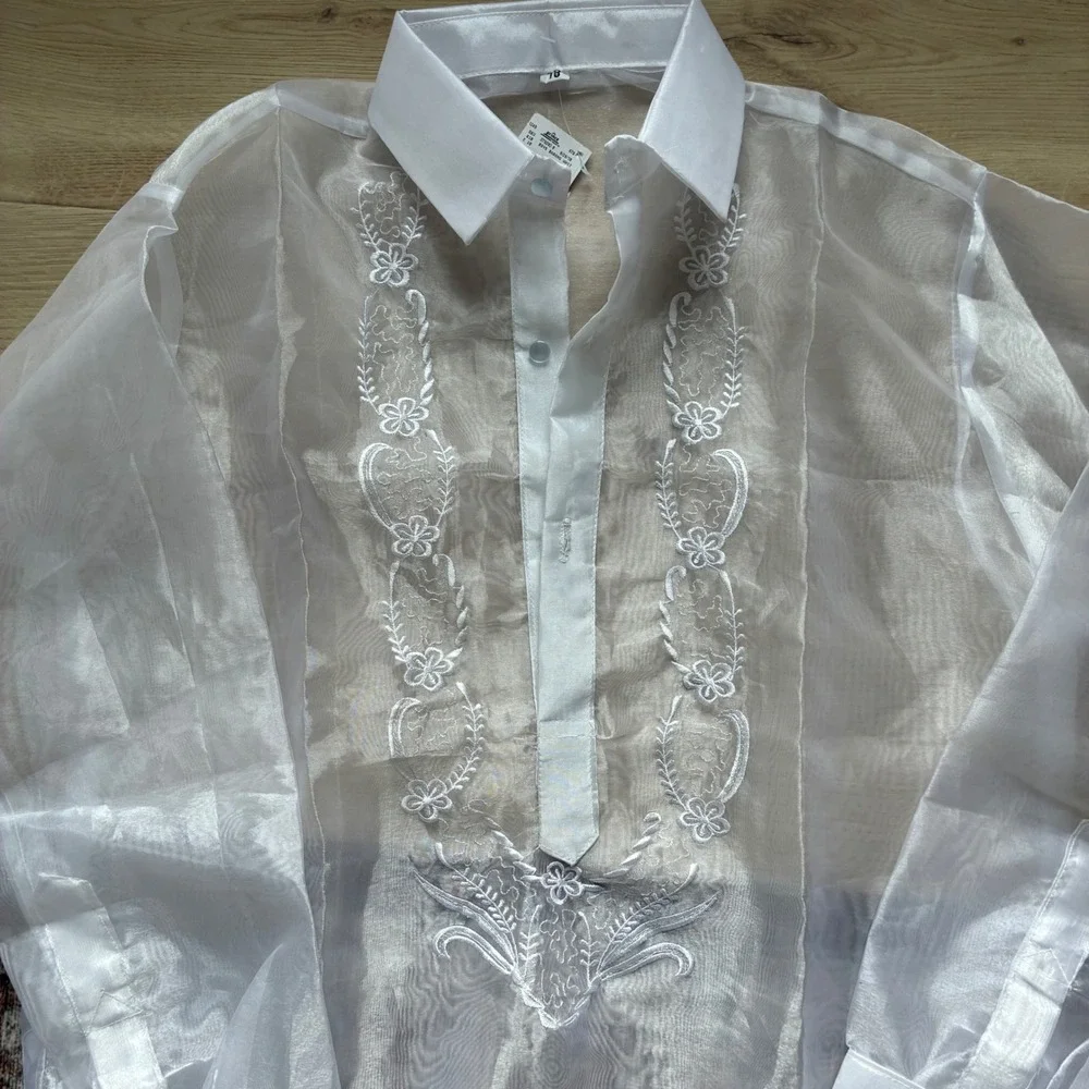 Prince Boys Barong Tagalog White Embroidered Formal Shirt NWT Size 18